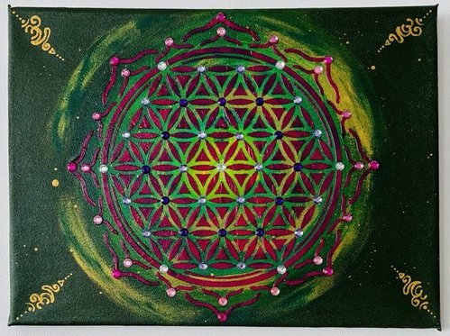 Blume des Lebens Grün 30 x 40 cm